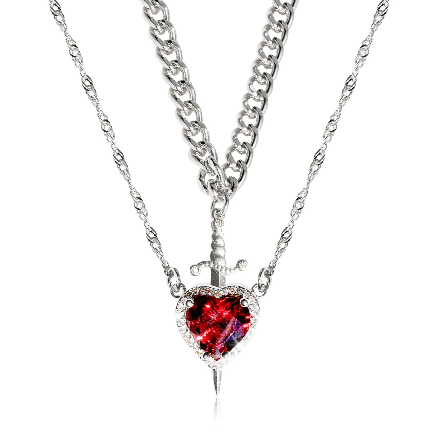 Creative Heart and Sword Couple Necklace Red Pink Heart Sword Necklace Fashion Accessories for Women Couple Gift Jewelry