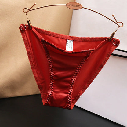 Comfortable Underwear Women French Bow Sexy Hollow Out Underpant For Women With Low Waist Seamless Satin Valentines Panties