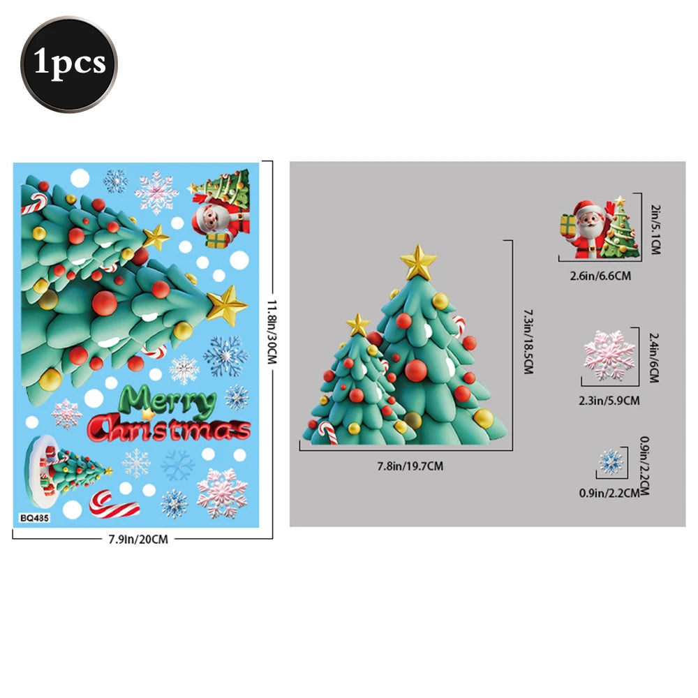 Christmas Window Static Clings Snowman Santa Claus Snowflake Reindeer Cute Xmas Decoration Decal Sticker Home Ornaments Supplies
