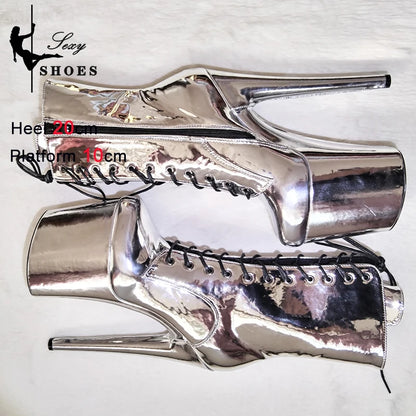 New Gold Shoes for Women 2025 Platform Heels Pole Dance Stripper 20cm/8Inch Sexy Ankle Boots Round ToeThin Heels Ladies Shoes
