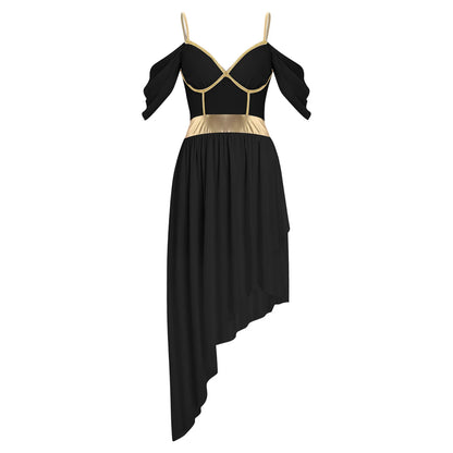 Womens Ancient Greek Costume Halloween Roman Queen Cosplay Dress Metallic Shiny Off Shoulder Sling Carnival Roleplay Dress Up