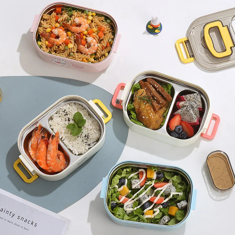 Kawaii Miffy Stainless Steel Divided Lunch Box Water Heated Student Lunch Box Cartoon Portable Bento Box Christmas Gift Toy