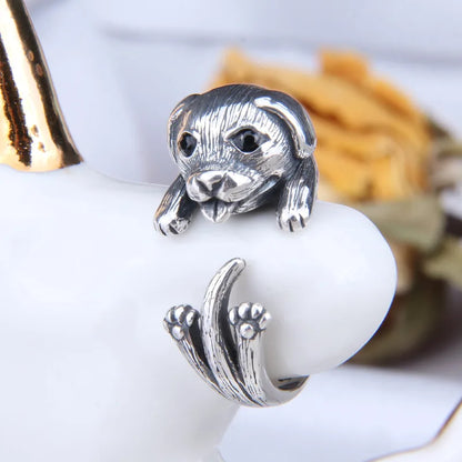 Buyee 925 Sterling Silver Dog Ring Finger for Woman Men Fashion Animal Rock Punk Big Fine Jewelry Circle with Box Gift