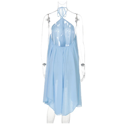 Elegant Halter Ruffles Short Dress Women Loose Solid Strapless Sleeveless Backless Dresses 2025 Summer Lady Beach Vacation Robes