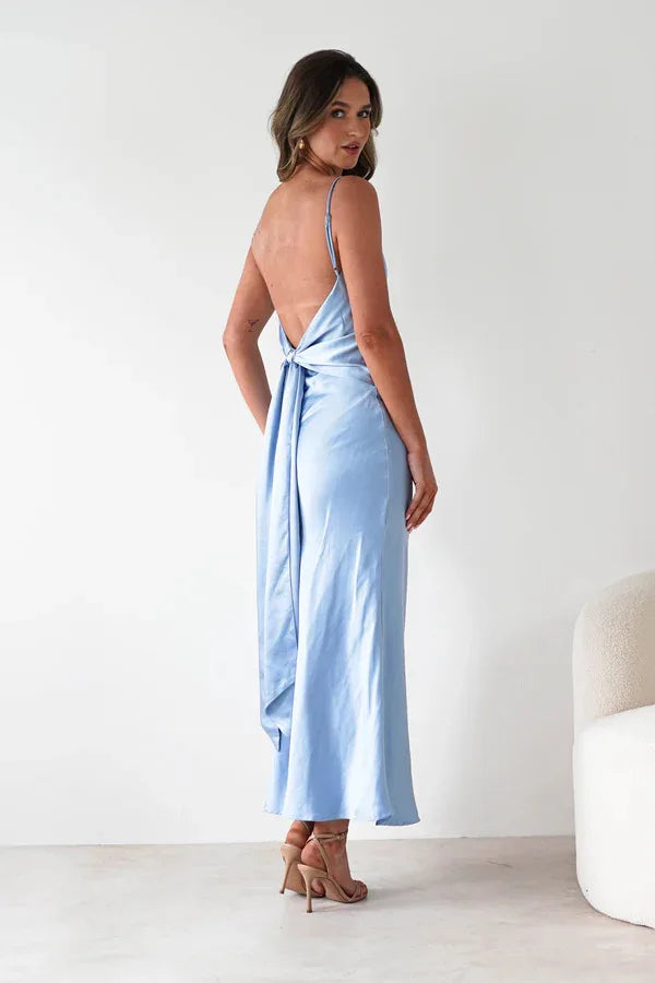 EtherealBe Sexy Satin Halter Dress in Olive Green