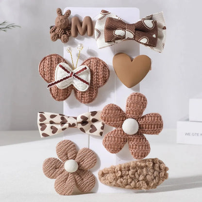 8Pcs/Set Korean Cartoon Hair Clips for Girls Winter Cute Plush Flower Rabbit Hairpins Knitting Barrettes Kids Hair Accessories