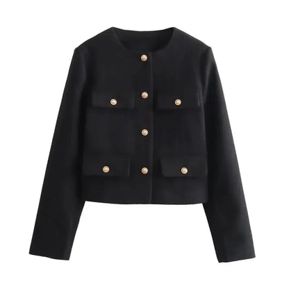 2025 New Woman Jackets Outerwears Long Sleeve Cropped Fashion Jacket for Women Button Short Coats Elegant Women's Coat