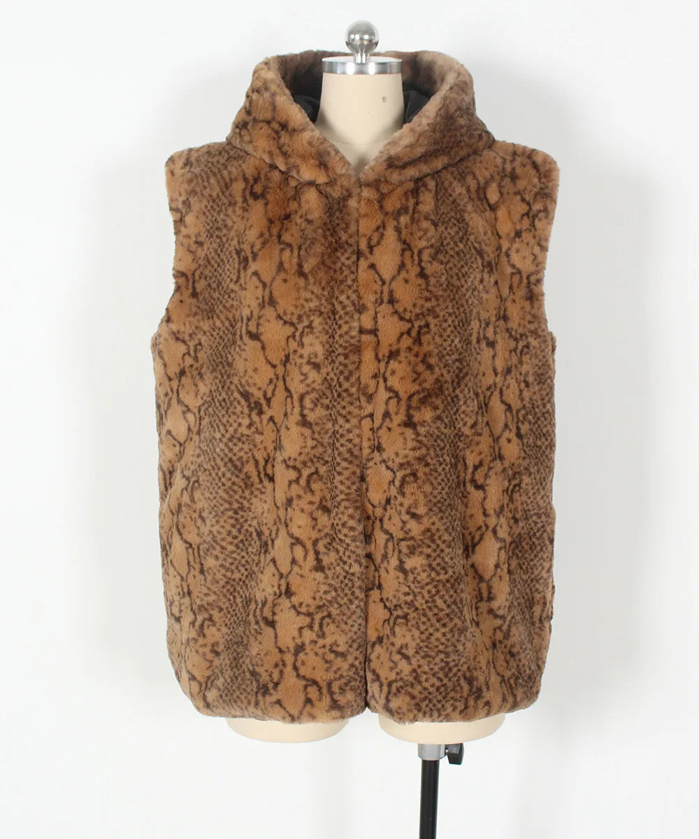 VigoCasey 2025 Autumn Winter Hooded Thick Vest Coat Woman Sleeveless Plush Warm Waistcoat Lady Print Warm Fluffy Vest Jacket