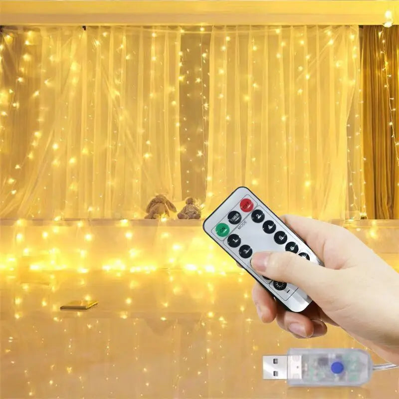 2024 Christmas Home Bedroom Decorations USB Curtain LED String Lights Remote Control New Year 2025 Xmas Party Decor Noel Navidad