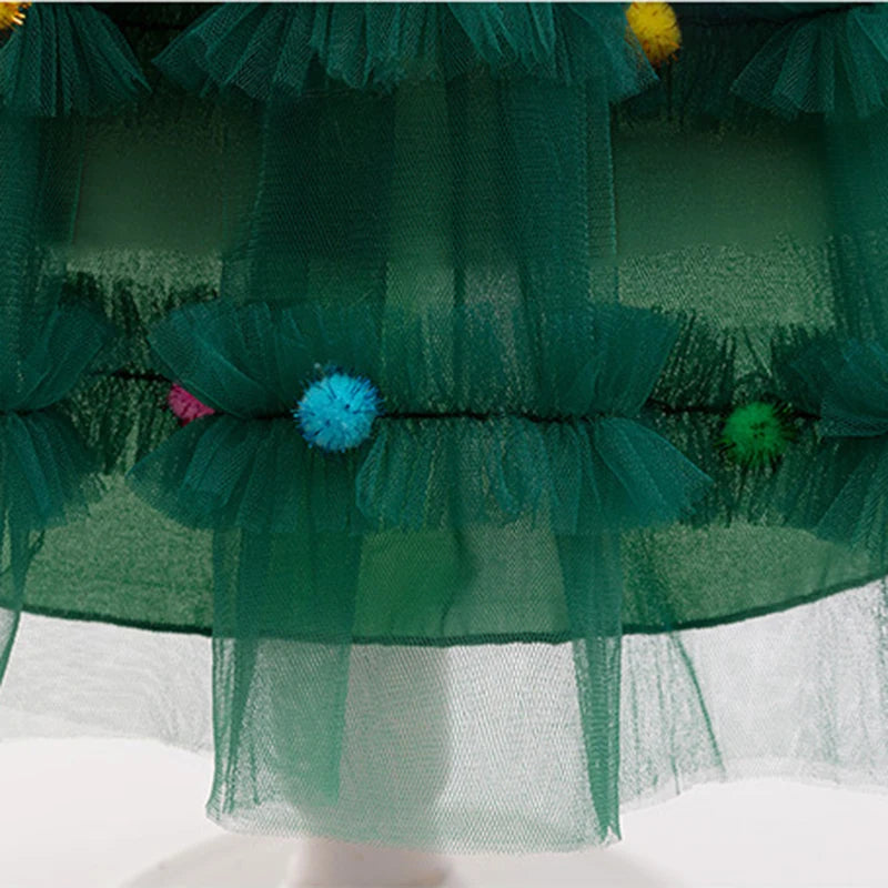 Merry Christmas Girls Cute Christmas Tree Mesh Fashion Princess Dress Party Costumes 2-10 Years Kids Clothes