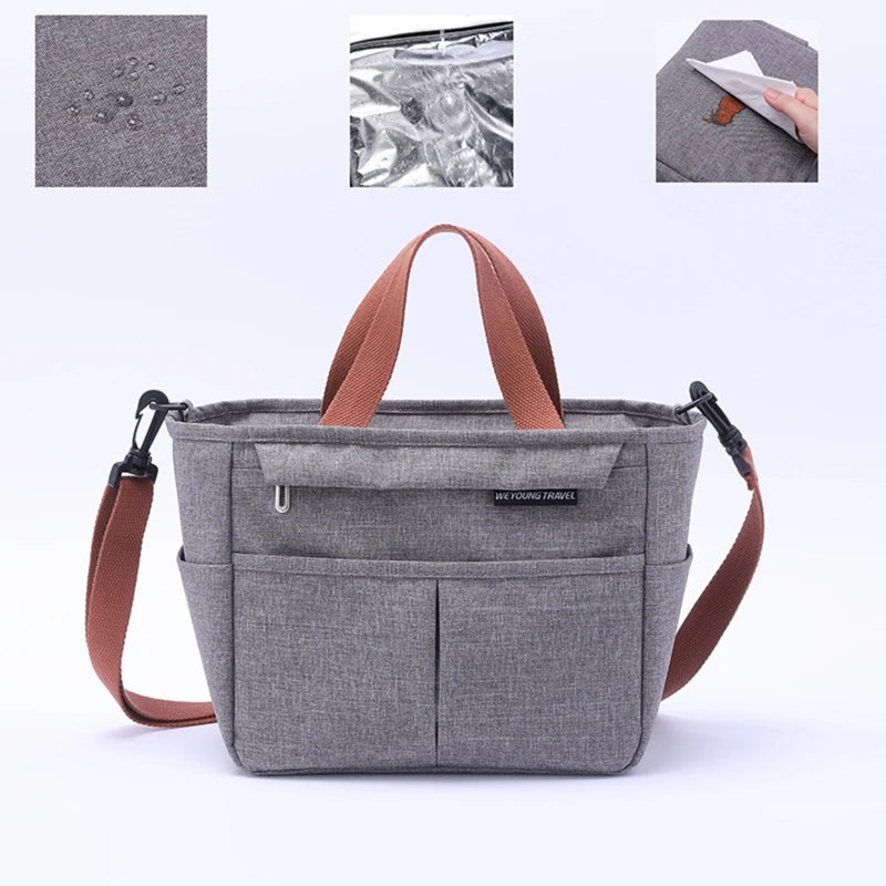 Portable Lunch Box Insulated Thermal Bag Picnic Food Cooler Pouch Large Capacity Shoulder Bento Storage Bags for Women Children