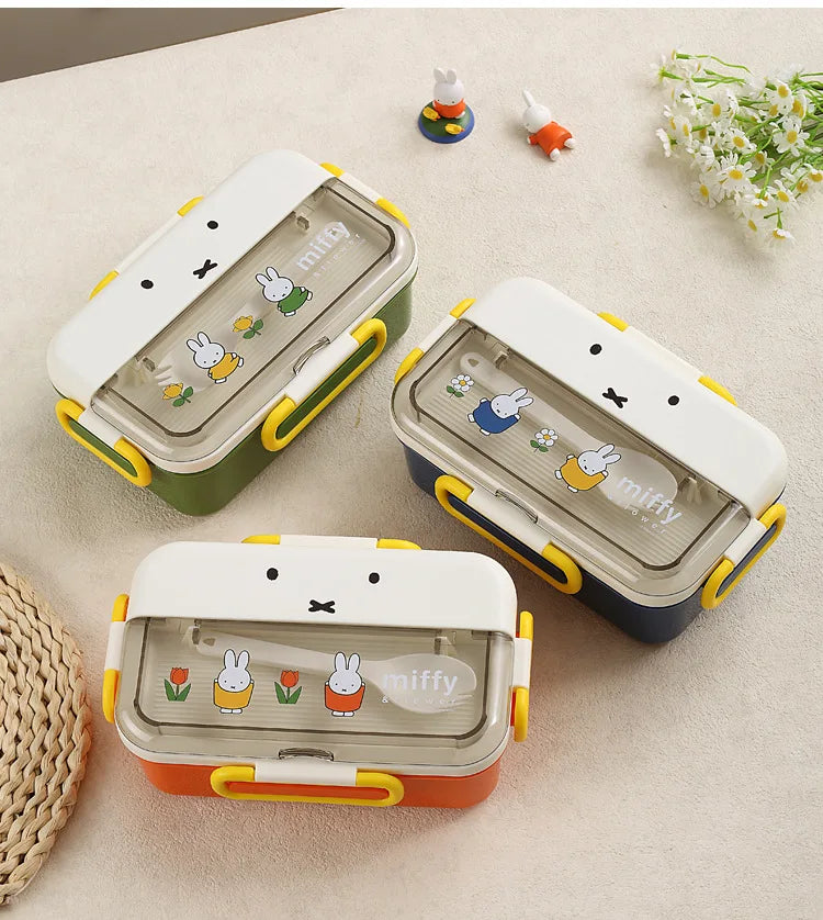 Kawaii Miffy Stainless Steel Divided Lunch Box Water Heated Student Lunch Box Cartoon Children's Lunchbox Christmas Gift Toys