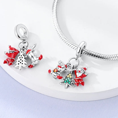 Halloween Christmas 925 Silver Charms Fit Original Bracelet For Women Jewelry Snow Christmas Tree Santa Claus