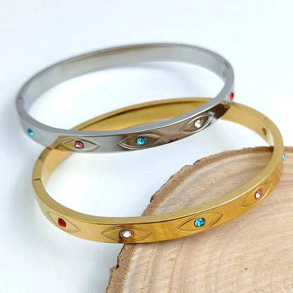 Classic Devil's Eye Stainless Steel Gold Plated Bracelet, High Quality Waterproof Women's Bracelet, Wedding Party Jewelry