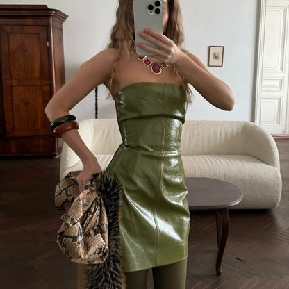 Leather Fashion Jacket Skirt Sets Women Zipper Loose Street Stand Collar Coats Straight Midi Skirts Suits 2025 Autumn Party Chic