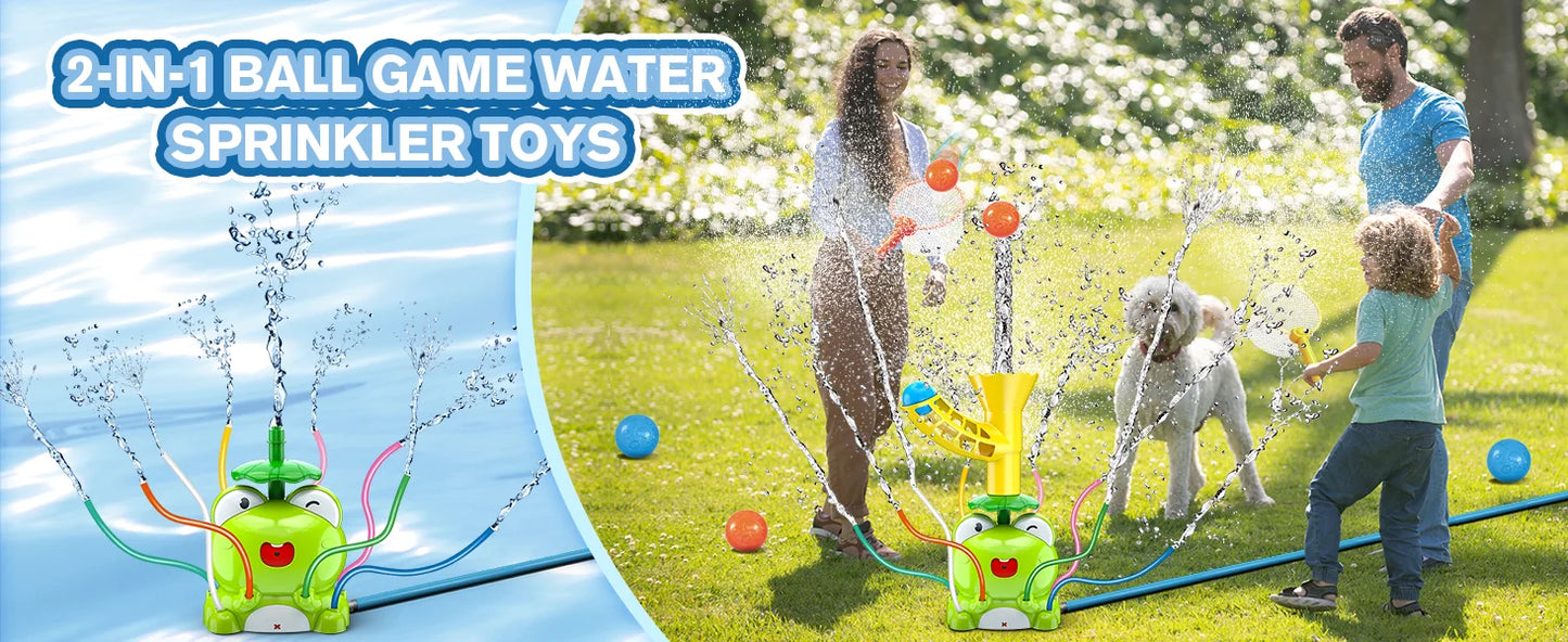 VATOS Kids Outdoor Water Play Sprinklers-2 in 1 Frog Sprinkler Spinning  Catch Ball Game Summer Water Play Set Toys for kids