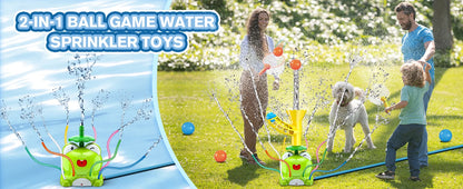 VATOS Kids Outdoor Water Play Sprinklers-2 in 1 Frog Sprinkler Spinning  Catch Ball Game Summer Water Play Set Toys for kids