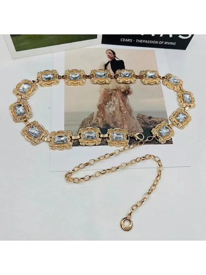 New fashion ladies belt, casual retro ladies belt, versatile acrylic crystal metal chain ladies belt , LR1573