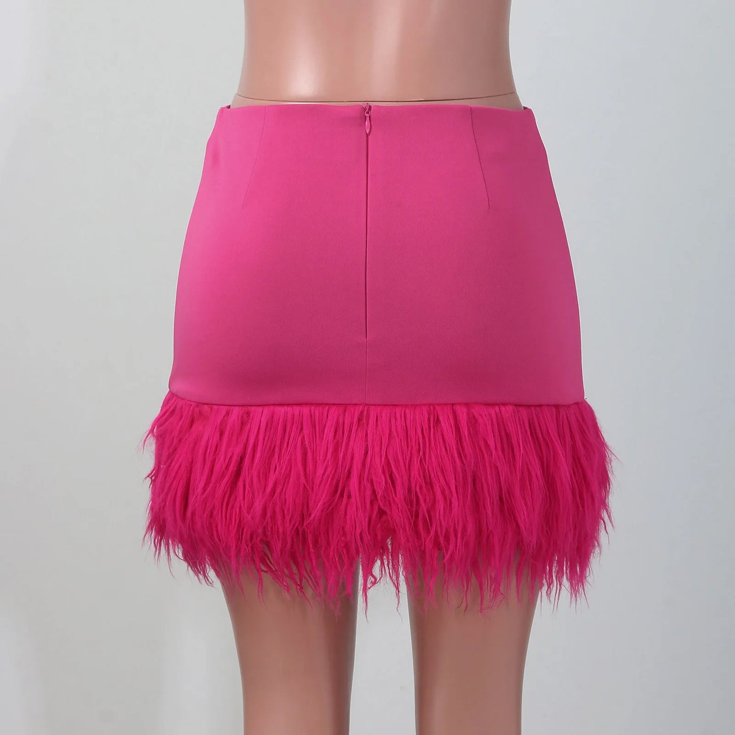 Pink Feather Spliced Skirts for Women 2024 Summer Women's Fashion Feather Tassel Short Skirt High Waist Slim Party Club Skirts