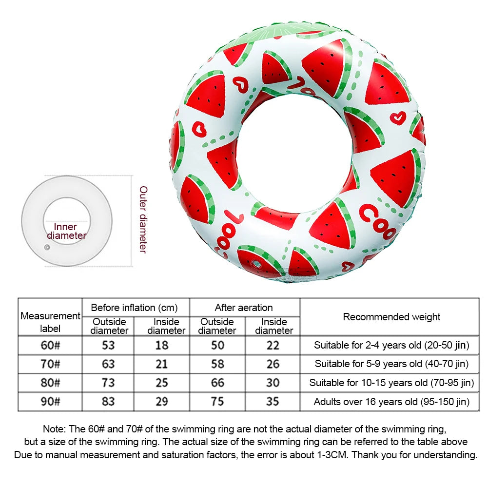 Summer Inflatable Swim Ring Watermelon Pattern PVC Pool Floats Leakproof Striped Pool Rings for Adult Kids Pool Beach Party ﻿