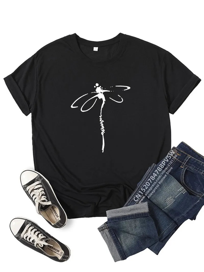 Women Motif libellule Dragonfly Funny Print T-shirt Girl Daily Y2K Harajuku 90s Tee Tops Female Funny Mom Gift Sreewear Clothes