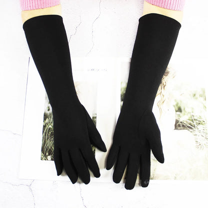 Cotton Long Gloves for Women's Stretch Autumn and Winter Warmth 38cm Windproof and Sun Resistant Knitted Sleeves