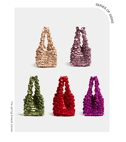 Ruched Bubble Small Tote Bag Telescopic Magic Shopping Bag Folding Portable Shoulder Bags Casual Elegant Large Capacity Handbags