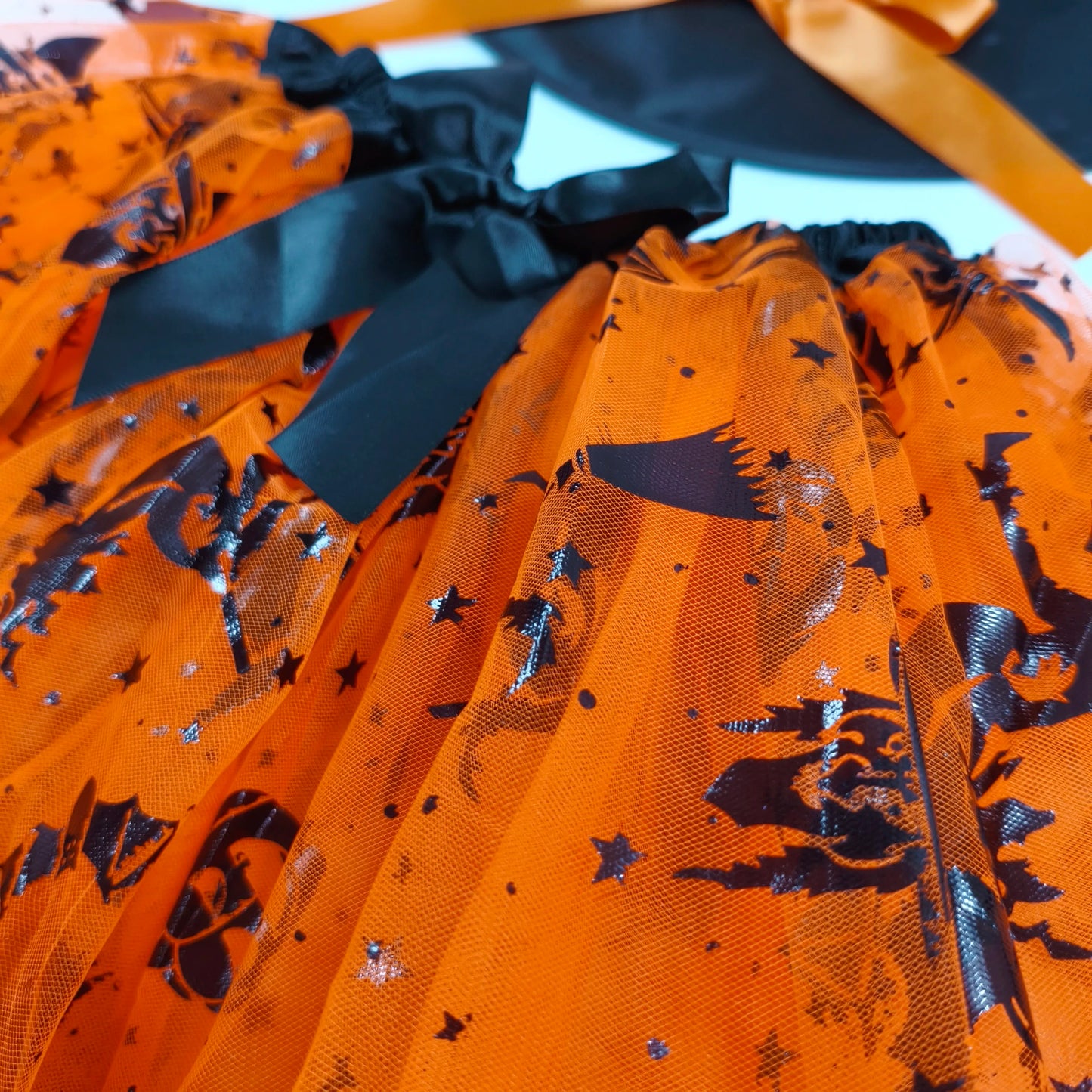 Halloween Adults Women Bat Pumpkin Witch Costume Set Tulle Skirt Hat Broom Skirt 3pcs/set,for Halloween Carnival Party Cosplay