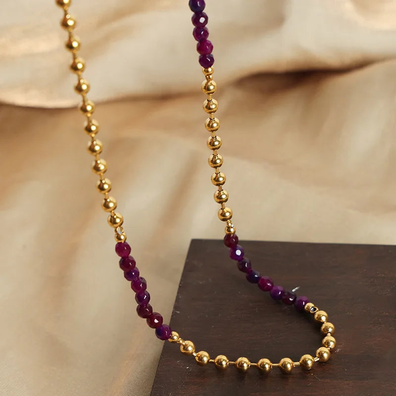 Gorgeous Purple Beaded Necklace for women Copper Nature Agate Chain Charm Jewelry Wholesale