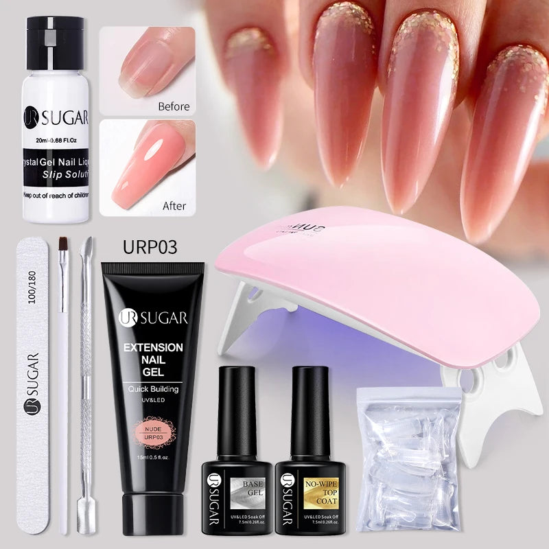 UR SUGAR Acrylic UV Gel Extension Nail Gel Kit Nude Glitter Color Quick Building Gel Nail Polish All For Manicure Nail Art Desig