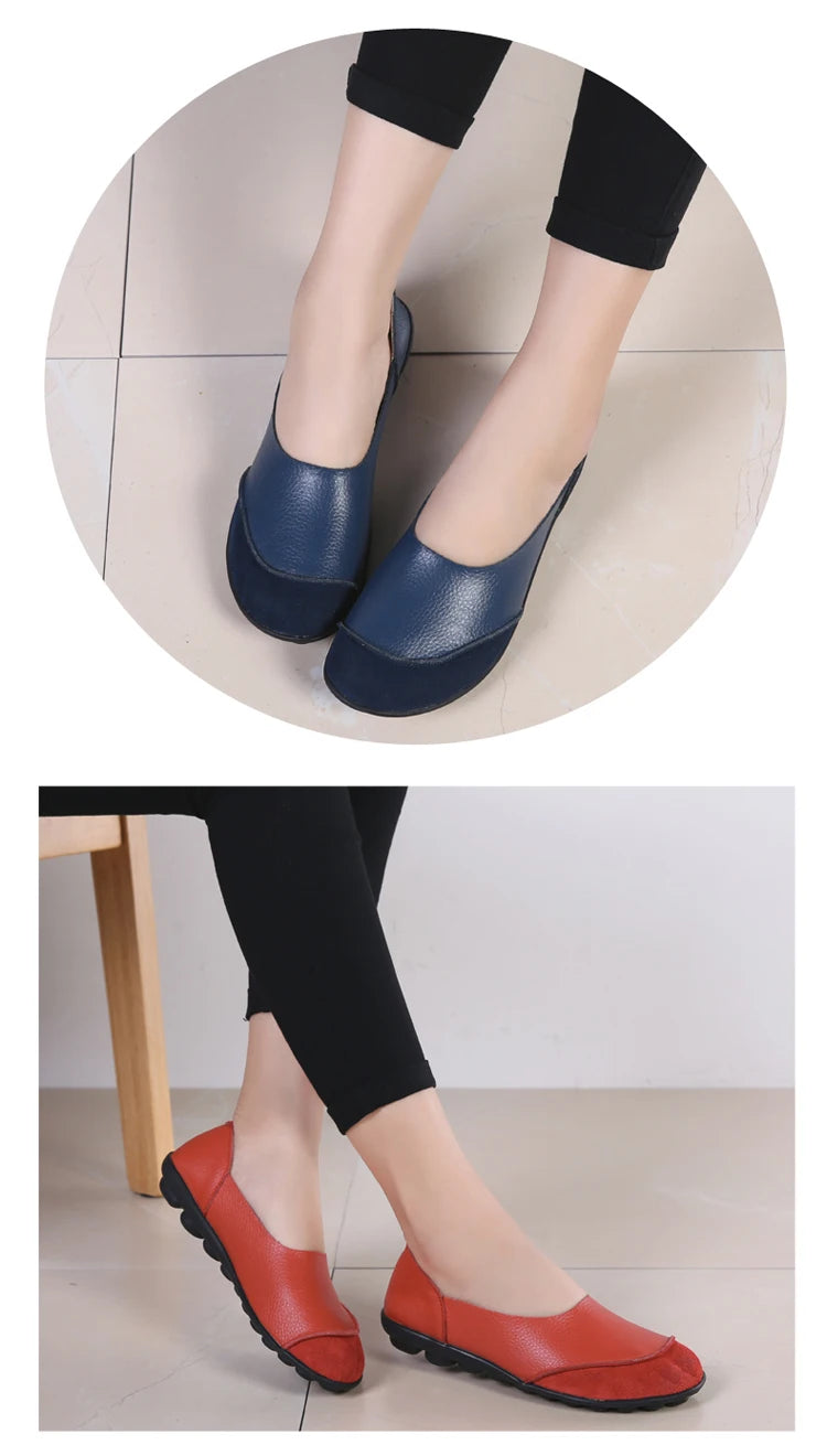 Women's shoes casual flat walking low heel loafers leather solid color large size casual single shoe work shoes44