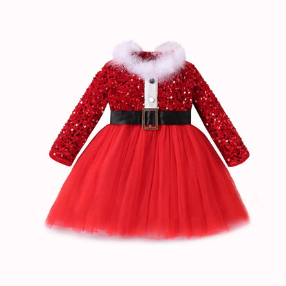 Toddler Baby Girls Christmas Dress Santa Claus Red Princess Tutu Dress with Headband Girls Outfit Kids Girl Dance Party Costumes
