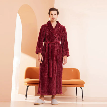 Thicken Flannel Women Long Robe Home Dress Autumn Winter Warm Couple Sleepwear Bathrobe Plush Coral Fleece Lounge Wear Negligee