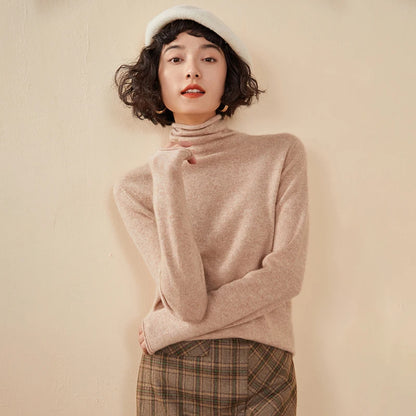 New Women's Cashmere Sweater 100% Pure Cashmere Knitted High Collar Hoodie Hot Selling Soft Solid Color Women's Top