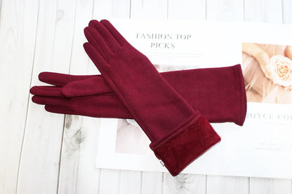 Cotton Long Gloves for Women's Stretch Autumn and Winter Warmth 38cm Windproof and Sun Resistant Knitted Sleeves