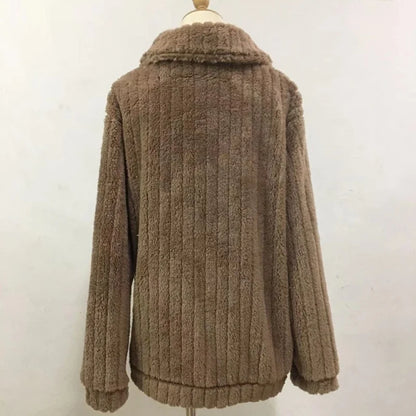 Autumn Winter Women Warm Furry Jacket New Fashion Patchwork Lapel Overcoat Female New Elegant Casual Communte Holiday Outerwears