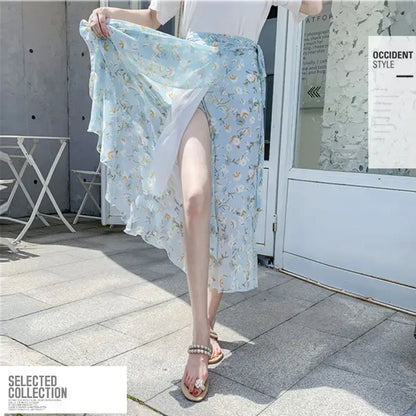 Summer Floral Skirt One Piece Wrap Skirt Beach Women's Skirts Clothing Korean Style Spring Clothes Ladies 2023 Elegant Trend Y2k