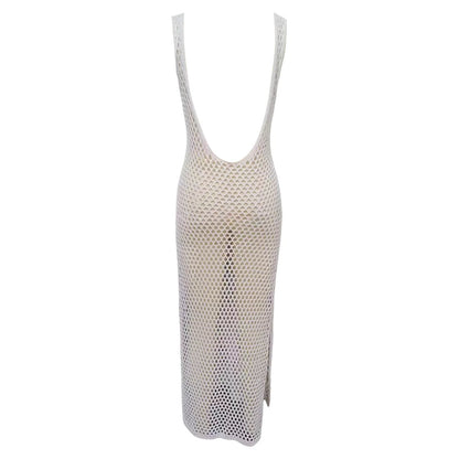 2024 Summer New Beach Skirt Women'S Sequin Knitted Hollow Out Beach Bikini Swimwear Dress Cover Up Sunscreen Female Clothing