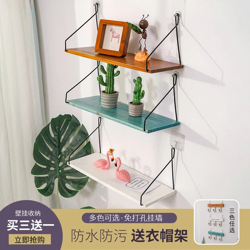 Nordic Wooden Wall Hanging Shelves Living Room Decor Display Stand Home Wall Decoration Bedroom Storage Shelf