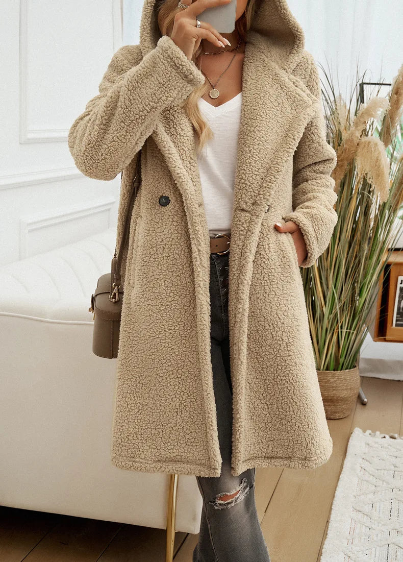2024 Autumn and Winter Temperament Casual Loose Hooded Knitted Jacket Women's Clothing Пальто Женское