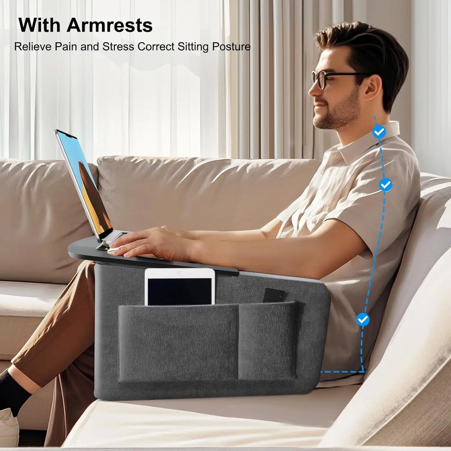 Overbed Table With Tablet And Phone Slot, Over Bed Desk With Arm Rests, Bed Table For Eating And Laptop, Working, Writing In Bed