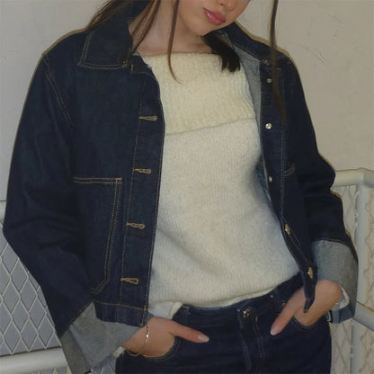 Denim Skirt Women Set Casual Long Sleeve Lapel Pocket Button Jacket Pleated Min Skirts 2025 Spring Summer Lady Suit