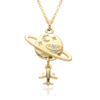 Y2K Gold Color Saturn Charms Micro-inlaid CZ Necklace for Women Planet Choker Chain Pendant DIY Jewelry Christmas Gift Wholesale