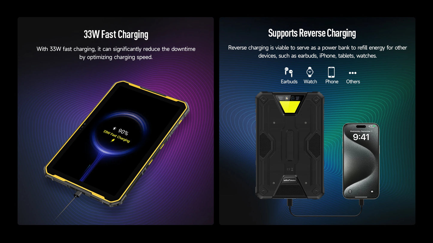 Ulefone Armor Pad 2 Rugged Tablet, 11" 2K, 18600 mAh ,IP68/IP69K Android 13 NFC GPS 4G Tablet Up to16GB +256GB LED Camping light