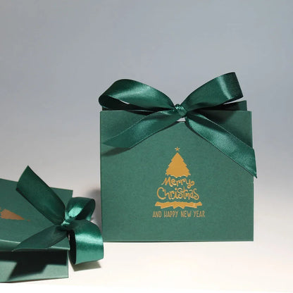 Green Christmas Tree Style Candy box Gift Boxes and Bags with Ribbon for Wrapping Cookies and Candy Deluxe Christmas Gift Bags