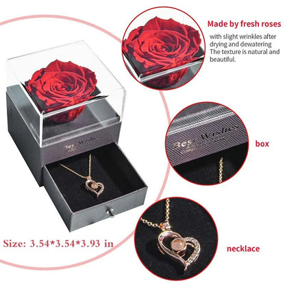 New Fashion Pendant Necklace In Rose Flower Jewelry Gift Box Preserved Rose Necklace Set Wedding Christmas Gift for Girlfriend