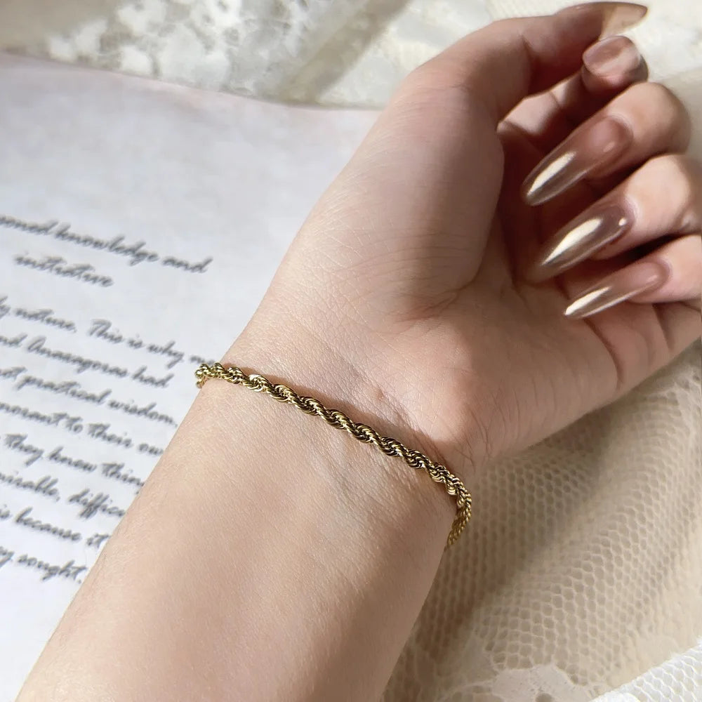 Stainless Steel Rope Chain Bracelets on Hand 3/4MM Gold Color Chic Women's Bracelet Minimalist Fashion Hip Hop Jewelry Gift C048