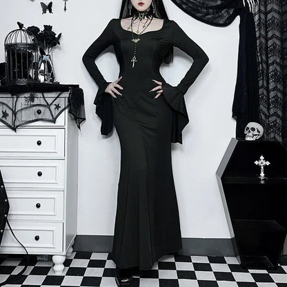 Cosplay Wednesday Dress Lady Halloween Costume for Women Sexy Long Fishtail Skirt Female Pagoda Sleeve Christmas Family Part # 1