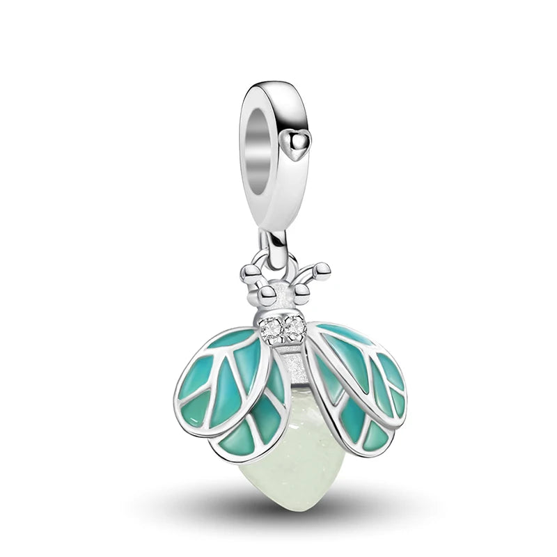 Original 925 Sterling Silver Charms Beads Glowing Luminous Bee Firefly Butterfly Pendant for Bracelet Bangle Charm DIY Jewelry