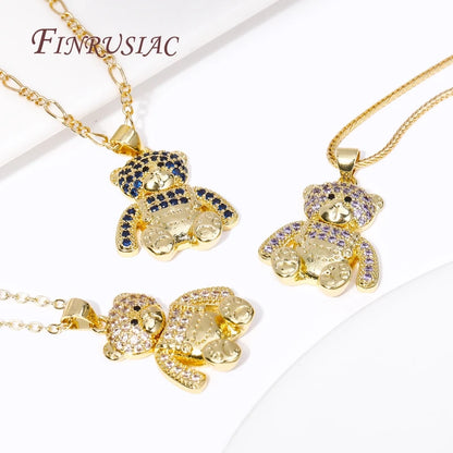 Fashion Creative Pendants Necklace Female 18K Gold Plated Pave Zircon Animal Bear Charms Necklaces for Women Christmas Gifts